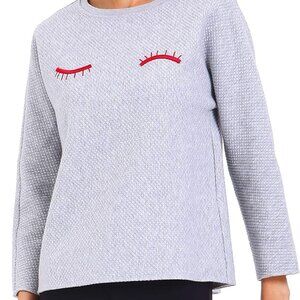 URLAZH Embroidered Quilted Knit Long Sleeve Heather Grey Crewneck Sweatshirt XS